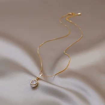 פלאש זירקון זהב שרשרת אופנה קריסטל טיפת מים תליון נשים הבריח שרשרת תכשיטי מתנה