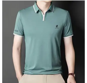 2023 קיץ חדש לגברים באמצע נוער מספריים בצוואר בתוספת גודל לנשימה רופף אופנה שרוול קצר חולצה פולו Shirtshirt עבור גברים