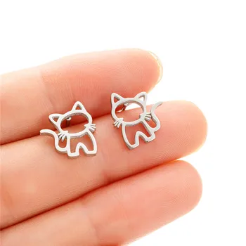 אוריגמי נירוסטה חתול עגילים לנשים ילדים תכשיטים בעלי חיים קטנים חתלתול Earings קיטי חתיכים אוזן מתנת יום הולדת.