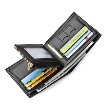 גברים עור PU ארנק עסקים רב-כרטיס הארנק רוכסן ארנק מטבעות בעל כרטיס האשראי כפולה מזדמנים צבע טהור קצר הארנק