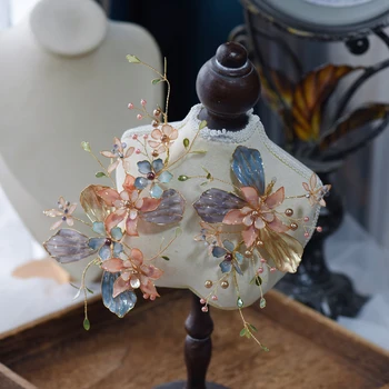 3 תמונות וינטג ' שרף פרח יהלומים מלאכותיים כלה סיכות כיסוי הראש Beadings כלות Headpieces החתונה אבזר שיער