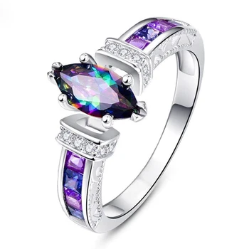 אופנה המרקיזה לחתוך קשת קריסטל CZ טבעות לנשים קסם צבעוני מצופה טבעת חתונת כלה טבעת אירוסין תכשיטים מתנות