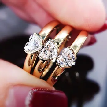 נוצץ יהלום בצורת לב טבעות לנשים מתכוונן בסגנון מינימליסטי מתוק אופנה אירוסין תכשיטים, מתנות לחברה