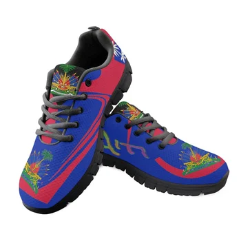 רשת נעליים שטוחות לנשים האיטי דגל תבנית רך הבלעדי נקבה נעליים מסוגננות נייד תחרה עגול הבוהן מותאם אישית DIY Tenis דה Mujer 2023