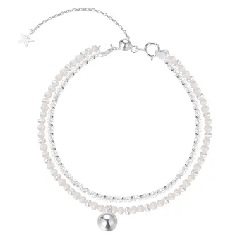 S925 כסף סטרלינג אופנה חדשה Gypsophila פרל שכבה כפולה צמיד נשים תכשיטים יפים עבור מסיבת חתונה, מתנה