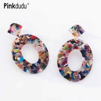Pinkdudu 2023 אופנה 6 צבע אקרילי אליפסה זרוק עגילים מוגזם יצירתי סביב העגיל לנשים תכשיטים מתנות PD1283