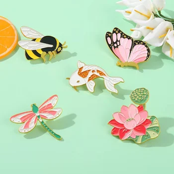 מותאם אישית של בעלי חיים חמודים צמח סדרה אמייל מסמר ButterflyFish פרח סיכות מתכת תג דש תיק תכשיטים מתנה עבור חבר הסיטוניים