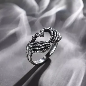 Austyn בציר פאנק גולגולת ביד עם לב בצורת טבעת על גברים, נשים, היפ הופ גותי שלד יד טבעת אביזרים תכשיטים מתנות