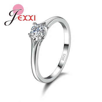 CZ קריסטל נשים החתונה טבעות אירוסין כסף סטרלינג 925 טבעת אצבע מותג קלאסי טבעת הנישואין אביזרים