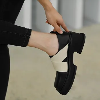 туфли женские בלעדי עבה נשים עקבים נעלי עור מרובע העקב נעלי נשים המכללה סגנון להחליק על נעליים רכות הבלעדי נעלי נשים