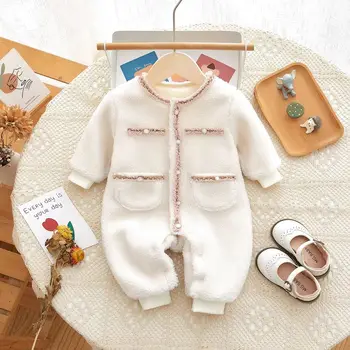 2023 בנות תינוק רך קטיפתי Rompers סרבלים אלגנטי בחורה פעוטות חורף חם רומפר הגוף, לובשים חליפות.