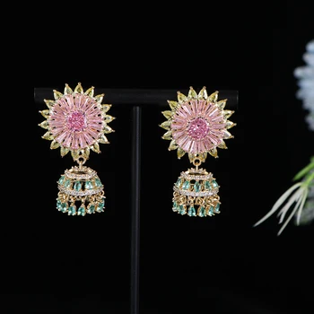 יוקרה אלגנטית פרחים להשתלשל עגילים לנשים החתונה מיאמי שיניים קובני שרשרת מעוקב Zirconia CZ תכשיטים היפ הופ A0194