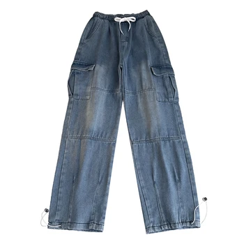 יפנית רב-כיס הג ' ינס, מכנסיים ארוכים בקיץ תלמיד גברים רופף מזדמן ברחוב נוסע ישר מכנסיים זכר בגדים