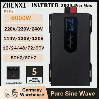 ZHENXI 6000W 5000W גל סינוס טהור Inverter DC 12/24/48/72V כדי AC 110/120/220/240V שנאי נייד עם שקע אוניברסלי