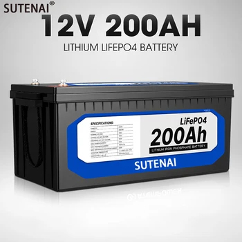 12V 200Ah סוללת LiFePO4 מובנה BMS ליתיום ברזל פוספט נייד עבור RV החניכים עגלת גולף Off-Road Off-Grid סולארית עם מטען