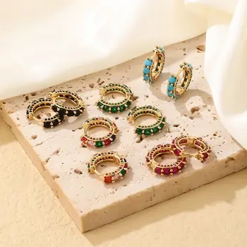 תוספות צבעוניות זירקון עגילי קריסטל עבור נשים סביב מעגל עגילי תכשיטים וינטאג ' מתנה Brincos