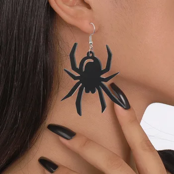 אקריליק עכביש עגילים מטורפים ליל כל הקדושים חידוש עכביש שחור עגילים ייחודיים פאנק מוגזם תכשיטי אופנה בנות אביזרים