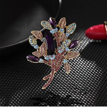 אופנה קלאסי מעודן פרח יהלומים מלאכותיים תגים, סיכות לנשים ליידי אלגנטית יוקרה קריסטל בוטיק סיכות אבזם תכשיטים