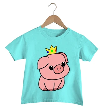 מלך חזיר חולצות ילדים צוואר עגול חולצת טי בעלי חיים קריקטורה בגדי ילדות Kawaii חזיר Harajuku מקסימום בקיץ בייבי בנים מצחיק חולצה