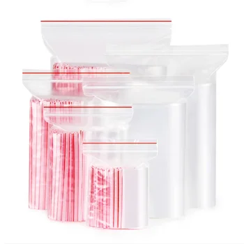 100pcs/חבילה ניתנת לאטימה חוזרת פלסטיק שקיות רוכסן ברור פולי מזון שקיות אחסון ואקום אחסון שקיות