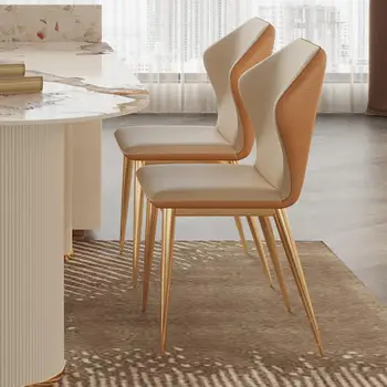 יוקרתי דמוי עור האוכל כיסא עם משענת יד בחזרה נירוסטה רגלי מתכת מסעדה Fauteuil עיצוב רהיטים GY50DC