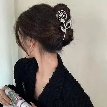 אופנה חלול רוז פרח שיער צבת הסרטן קליפ נשים אלגנטי Peatl מתכת סיכת הראש Hairgrip סיכות הכובעים אביזרים לשיער