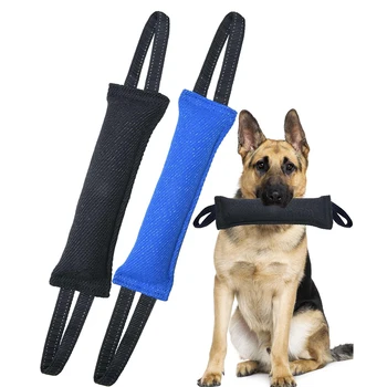 2pcs נשיכת כלב טאג צעצוע עמיד כחול למשוך צעצוע w/ 2 רך & שחור חזק ידיות, קשה ניילון לנשוך כרית בינוניים עד גדולים כלבים