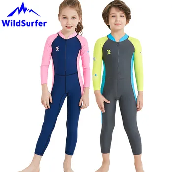 ילדים חליפת הצלילה בחורה גוף מלא בגדי ים בנים שרוול ארוך מקשה אחת מדוזה ילדים חליפות צלילה לשחייה W121