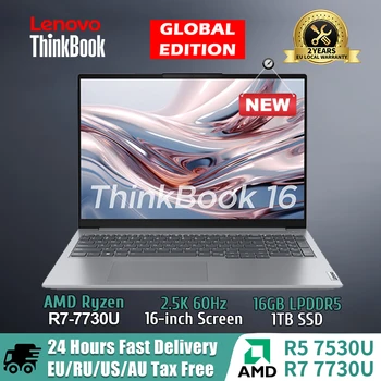 Lenovo 2023 ThinkBook 16 המחשב הנייד AMD R5 7530U/R7 7730U HD Graphics כרטיס 16GB + 1TB SSD 16 אינץ ' 2.5 K 60Hz IPS מסך מחשב נייד