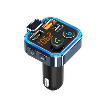 הרכב משדר FM קול מהיר USB מטען לרכב מתאם תמיכה 42W PD+QC3.0 תאורת LED אחורית אלחוטי
