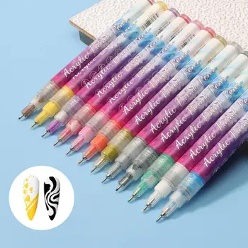 12Pcs/להגדיר אמנות ציפורן עט גבוהה פיגמנט עמיד למים מסמר צבע העט 12 צבעים בסדר נקודה מסמר גרפיטי אניה עט סלון אביזרים