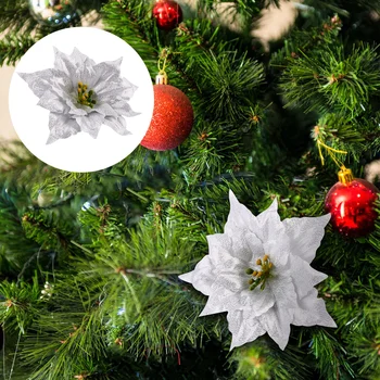 7 יח ' פרחים מלאכותיים ואביזרים תפאורה חג המולד נצנצים לקישוט PE