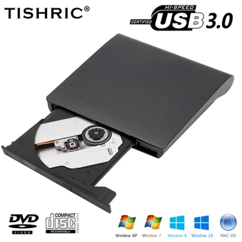 TISHRIC Usb 3.0 כונן DVD חיצוני USB חיצוני דיסק קורא DVD-ROM, 8X CD-ROM 24X חיצוני נגן CD ו-DVD עבור מחשב שולחני מחשב נייד