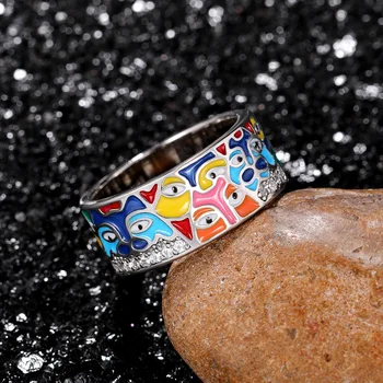 מלונות נשי חמוד קשת טבעת אמייל צבע כסף טבעות נישואין לנשים קסם אופנתי לבנים קטנים זירקון את טבעת האירוסין.