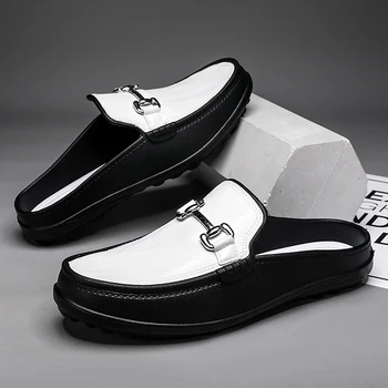 מותג אופנה קיץ חצי גברים של נעלי שחור לבן לנשימה הליכה מוקסינים להחליק על סנדלים מזדמנים גברים חצי נעלי מוקסינים