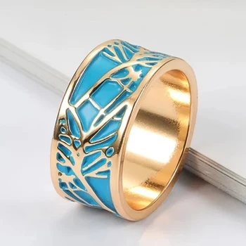סגנון בוהו כחול אמייל האצבע-טבעת אישה יצירתית צמח עץ דפוס עיצוב יוקרתי ילדה מתנה למסיבת נקבה תכשיטים חדשים.