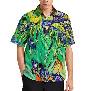 ואן גוך רופף החוף אירוס הארגמן סנט רמי מזדמן חולצות הוואי גרפי שרוול קצר Harajuku מנופחים חולצות זכר בגדים
