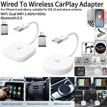 עבור Apple Carplay מתאם אלחוטי WIFI 2.4+5GHz מחובר אלחוטית Carplay מתאם 5.0 מתאם Bluetooth הטלוויזיה Box לאייפון 14