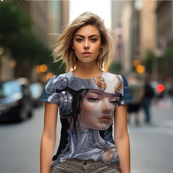 הקיץ החדש הגברת חולצת רובוט 3D מודפס הגברת חולצה טכנולוגיית העתיד פנאי גבירותיי חולצת אופנה נשים חולצה