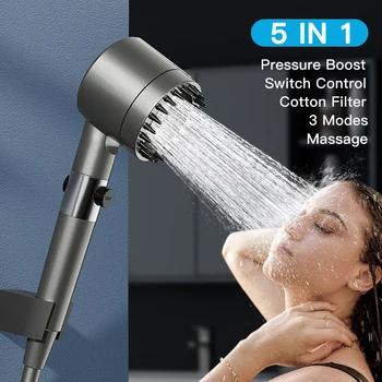3 מצבי לחץ גבוה, ראש מקלחת לעיסוי פונקציה לחצן עצור חיסכון במים אביזרי אמבטיה
