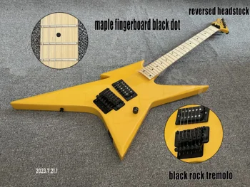 גיטרה חשמלית מוצקה צבע צהוב Singel Brige איסוף מייפל סקייט אצבעות נקודות שחורות שיבוץ אבן טרמולו החלקים השחורים