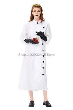 ליל כל הקדושים רופא אחות Cosplay תלבושות גברים, נשים, ארוך מעיל לבן אחות רופא תחפושת מדען מטורף קוספליי