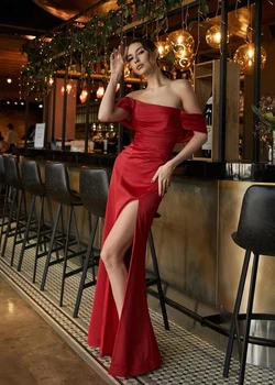 הקיץ של נשים שמלה אחת בצוואר שרוול קצר מחוץ כתף מוצק צבע שמלה סקסית מחשוף גב שסע בשמלה אדומה