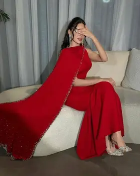 אדום בתולת ים כתף אחת הרשמית אירוע, שמלות צד Beadings ערב הסעודית לנשים נשף שמלות טמפרמנט שמלת ערב