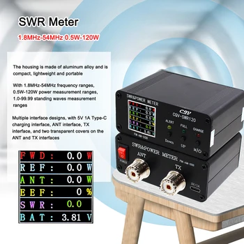 CQV-SWR120 SWR מד כוח 240 * 240 צבע מלא תצוגת HD FM-AM-SSB SWR כוח גל עומד גבוה מטר גל עומד אזעקה 120W