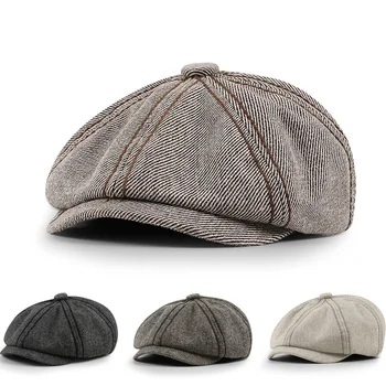 קלאסי צמר כתב כובע הברט סתיו חורף Boina גולף מגן כובעים 8 לוח מתומן כובעים עבור נשים וגברים