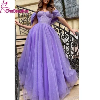 חופש כתף שמלה לנשף ארוכה 2023 לנשים קו Vestidos דה פיאסטה Elegantes פארא Mujer טול נצנצים רשמי שמלת מסיבת