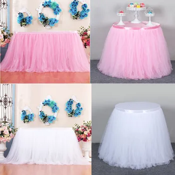ורוד חצאיות שולחן יום הולדת טול שולחן עוקפת מסיבת חתונה טוטו TableSkirt מקלחת תינוק מין לחשוף קרן מסיבה עיצוב הבית