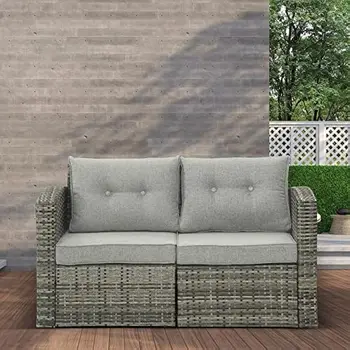 חיצונית הכיסא רהיטי גן ספה פינתית, כל-מזג האוויר האפור נצרים 2 חלקים קש חיצונית חתך הספה הספה