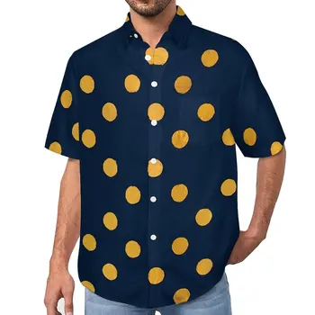 זהב דוט הדפס חולצות איש נקודות מקרית חולצות הוואי עם שרוול קצר מודפס בציר Oversize החוף החולצה רעיון מתנה